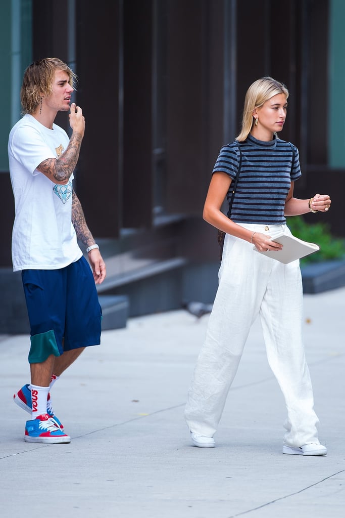 Hailey Baldwin White Pants With Justin Bieber