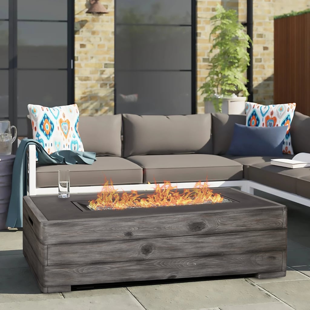 Faux Wood Fire Pit Table: Foundstone Margo 18.5'' H x 48'' W Concrete Propane Outdoor Fire Pit Table
