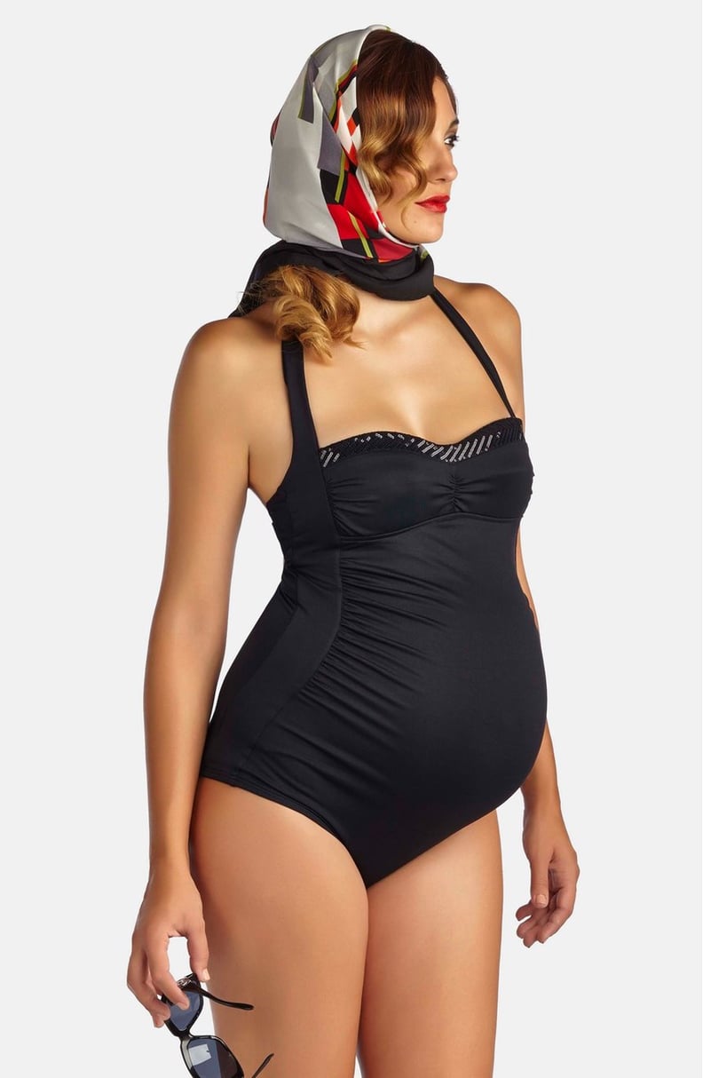 Retro Ruched One-Piece Maternity Swimsuit