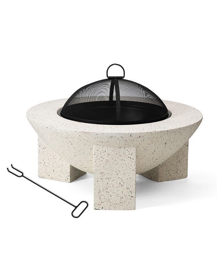 Glitzhome Magnesium Oxide Outdoor Patio Modern Faux Terrazzo Wood Burning Fire Pit
