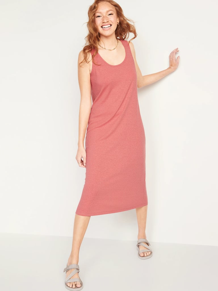 Old Navy Sleeveless Rib-Knit Linen-Blend Midi Shift Dress