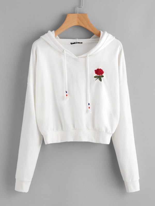 Shop Similar: Shein Drop Shoulder Rose Embroidered Hoodie