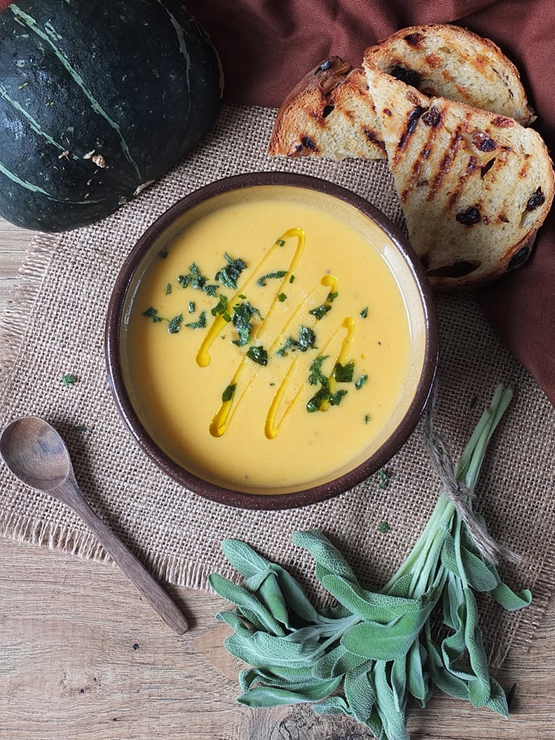 Roasted Pumpkin Soup With Fried Sage and White Truffle Oil