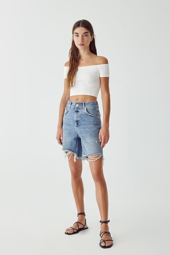 womens pull on denim bermuda shorts