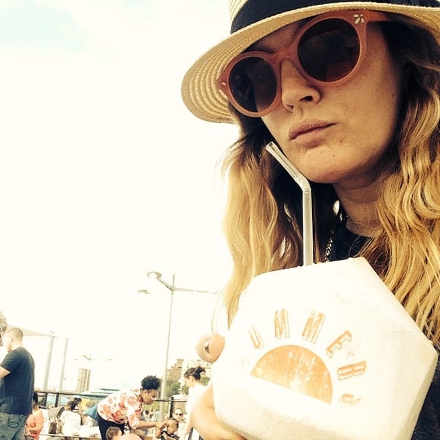 Drew Barrymore sipped straight out of a coconut.
Source: Instagram user drewbarrymore