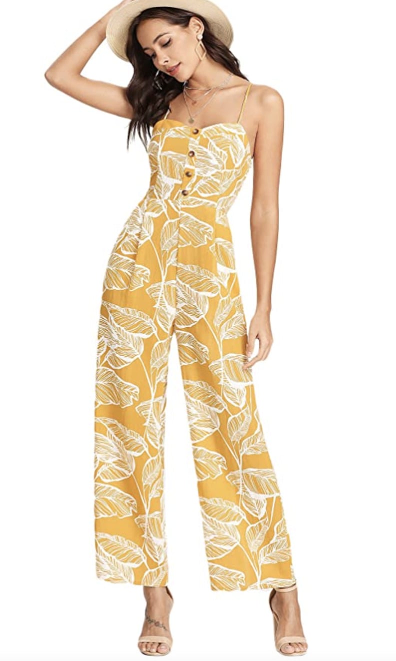 For Saturday Brunch: Floerns Palm Leaf Print Palazzo Jumpsuit