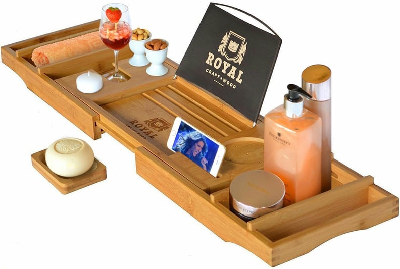 A Bath Caddy: Royal Craft Wood Bamboo Bathtub Caddy Tray