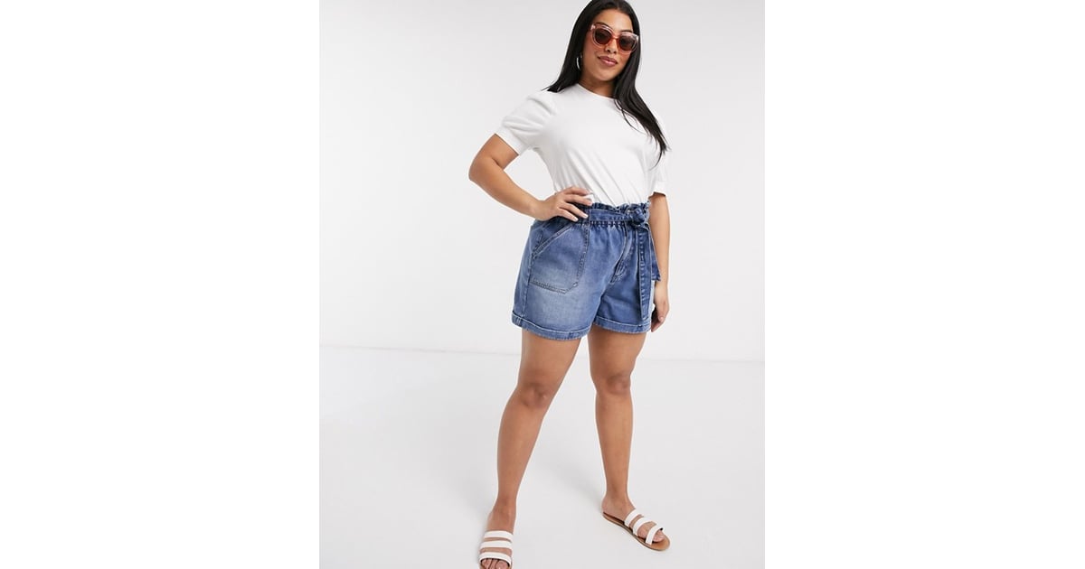 denim tie waist shorts