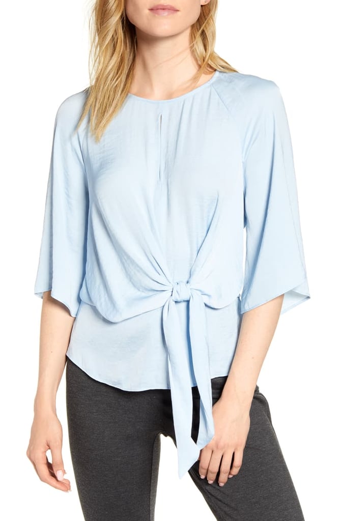 Vince Camuto Bell Sleeve Tie Waist Hammered Satin Blouse | Nordstrom ...