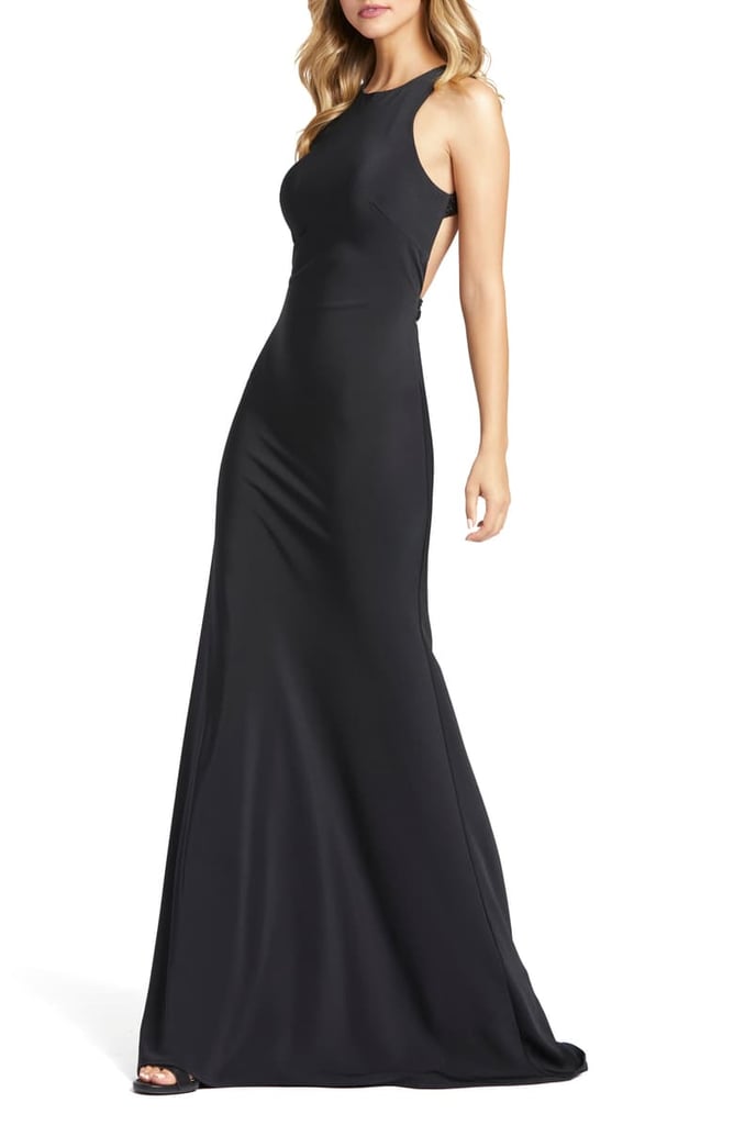 Mac Duggal Bow Back Crepe Trumpet Gown