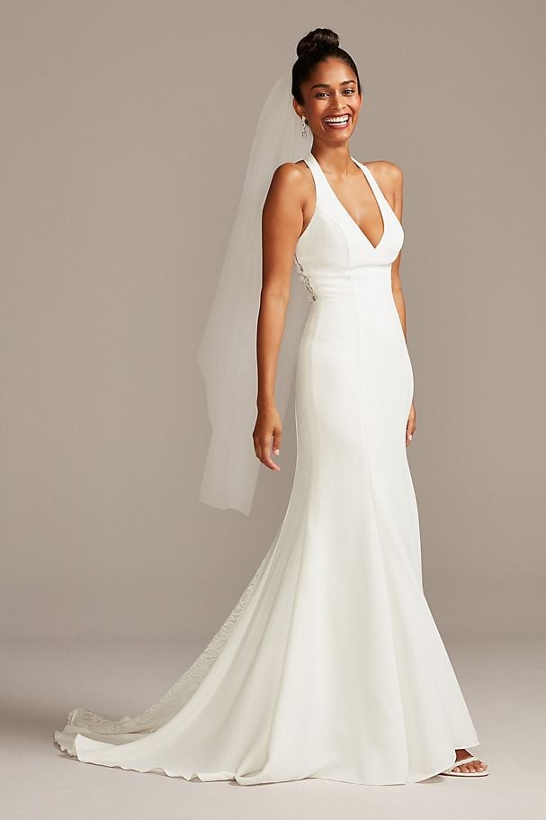 Sheer Back Crepe Wedding Dress With Lace Train The Best Wedding Dresses Of 2020 Popsugar 7021