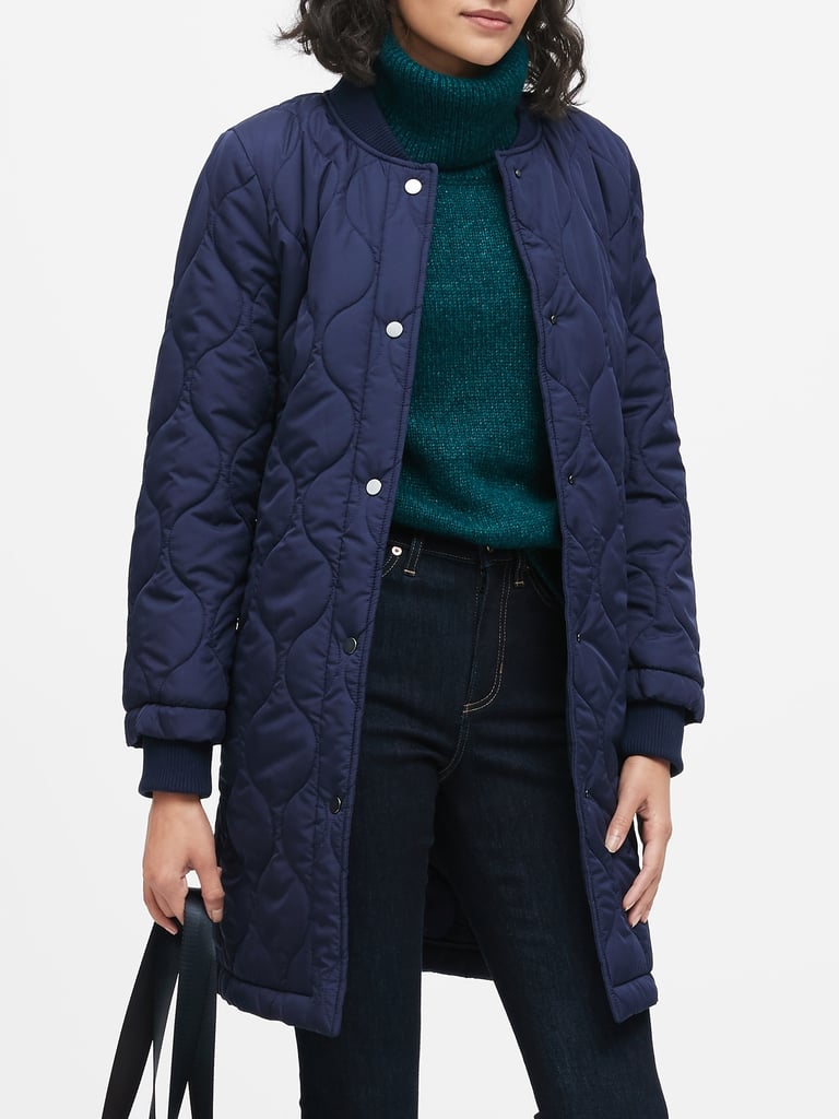 Water-Resistant Quilted Long Coat