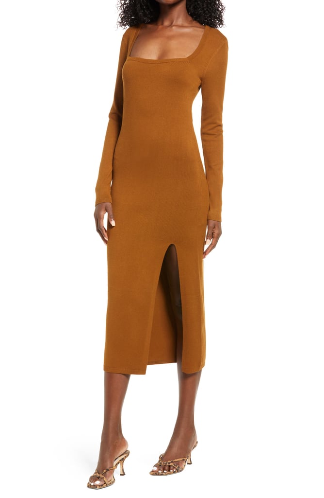 Sexy and Elegant: Open Edit High Slit Midi Sweater Dress