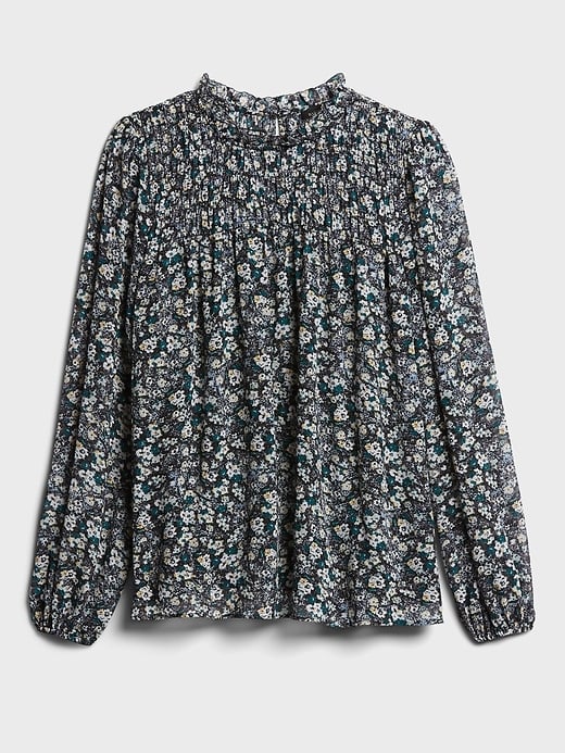 Banana Republic Floral Smocked Ruffle-Collar Top