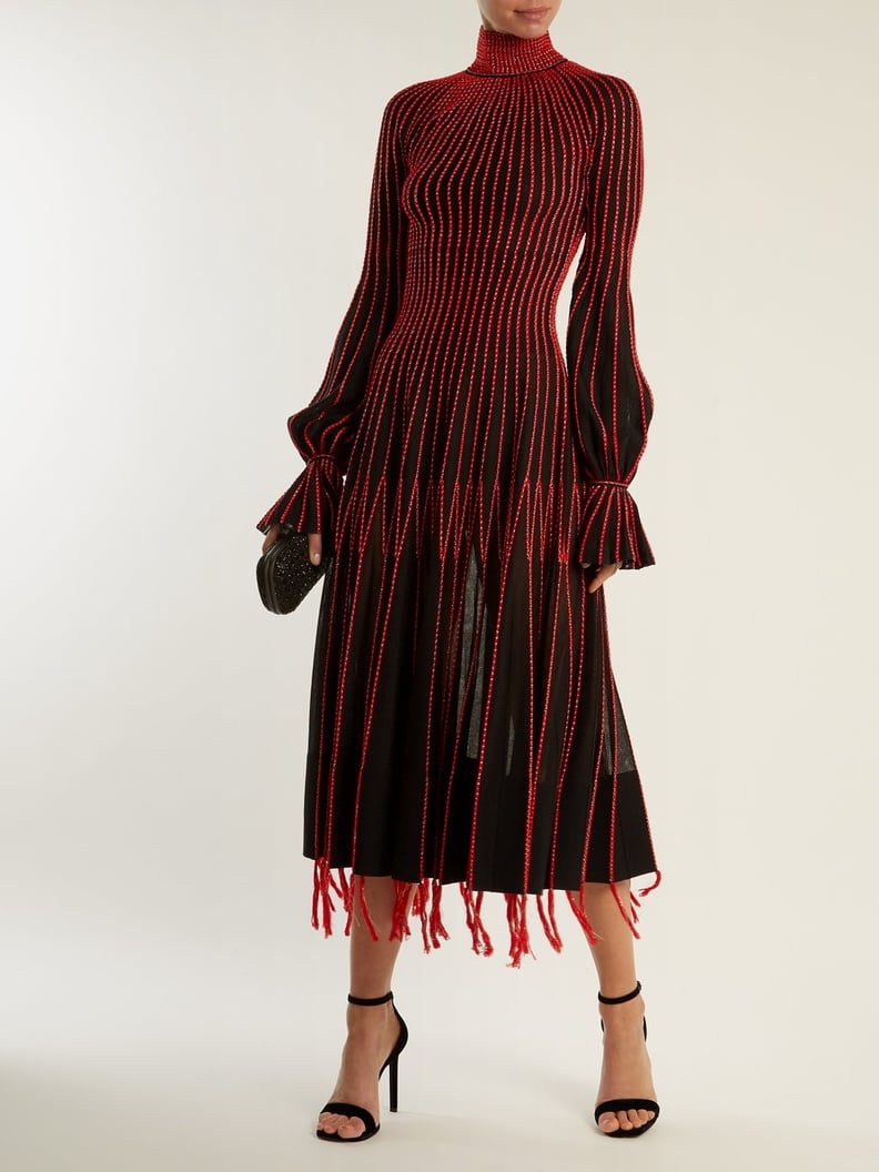 Alexander McQueen Contrast Stitching High Neck Silk Dress