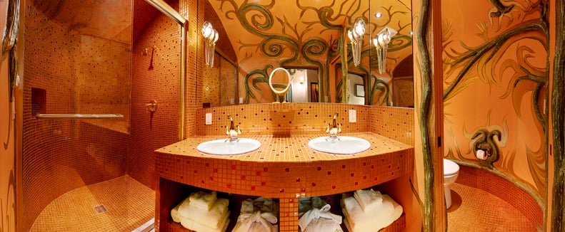 The Interior of the Bathroom Is Reminiscent of Being Inside a Magical Pumpkin