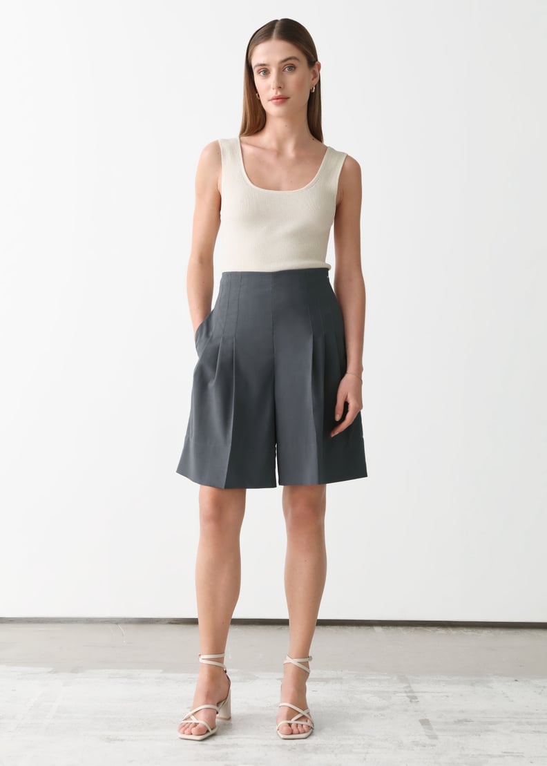 & Other Stories Pleated High Waist Wool Shorts