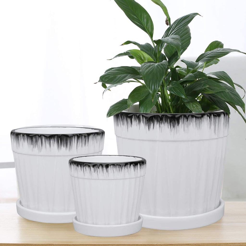 Ufrount Ceramic Planter Pot With Drainage Holes Set of 3 (White)