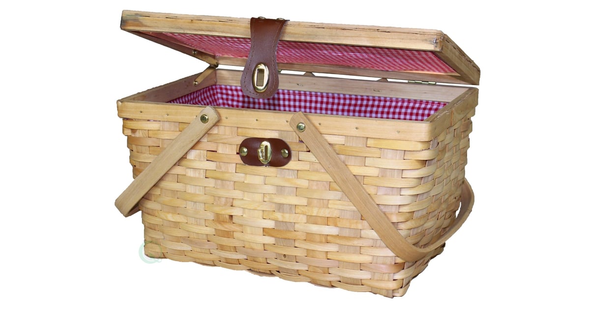 Large Gingham Lined Wood Picnic Basket Cute Summer Picnic Baskets