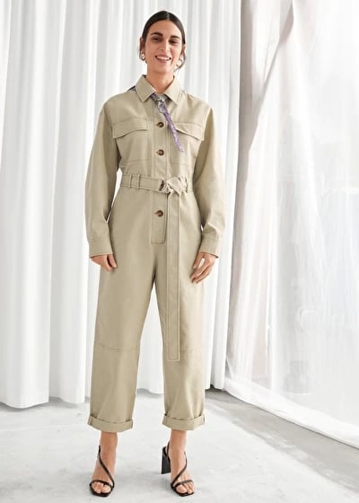 & Other Stories Belted Cotton Utility Jumpsuit