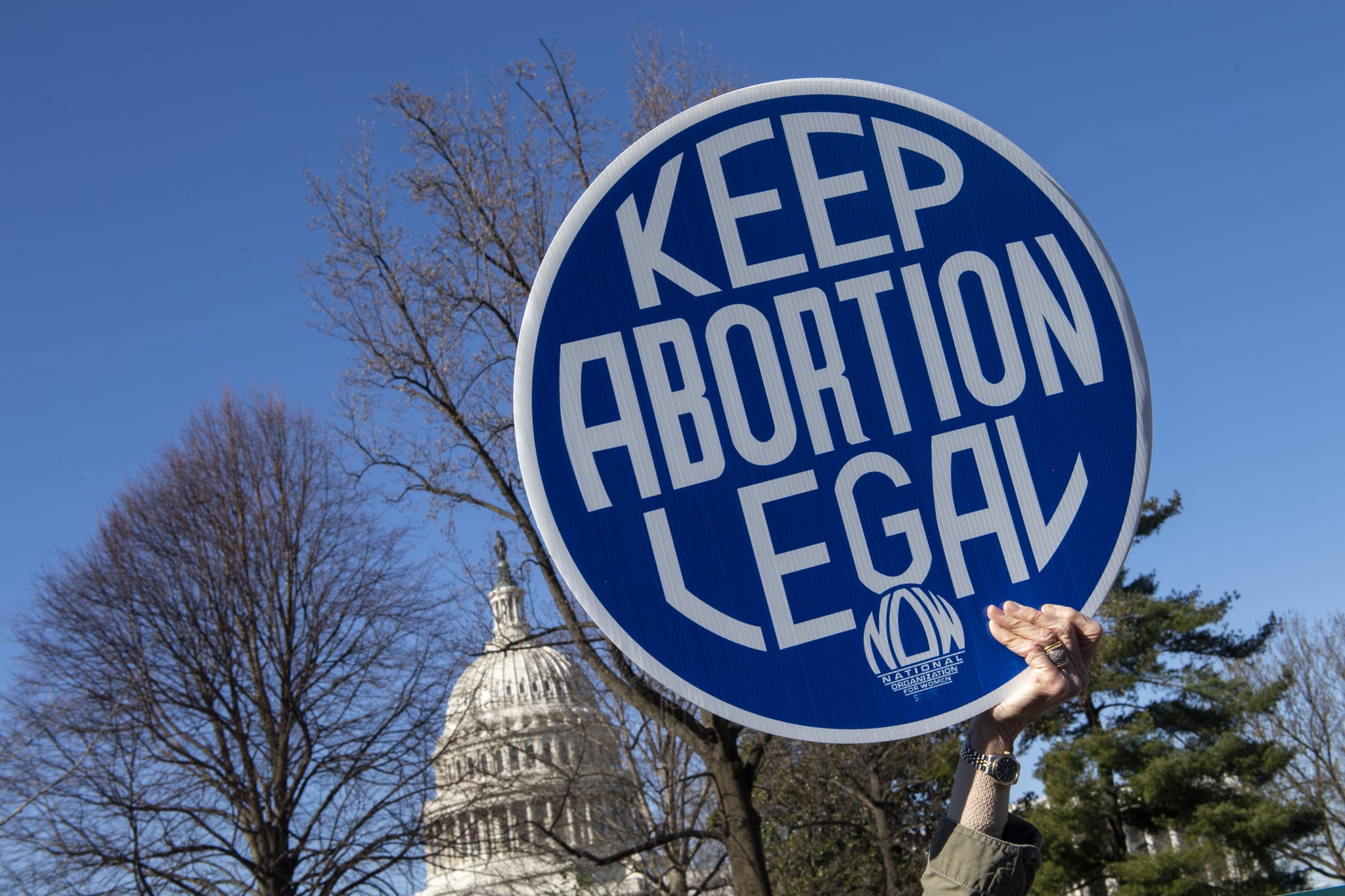 UNITED STATES - MARCH 4: Pro-choice abortion activists protest during a demonstration outside the Supreme Court in Washington on March 4, 2020, as the Court hears oral arguments regarding a Louisiana law about abortion access on Wednesday, March 4, 2020. (Photo by Caroline Brehman/CQ-Roll Call, Inc via Getty Images)