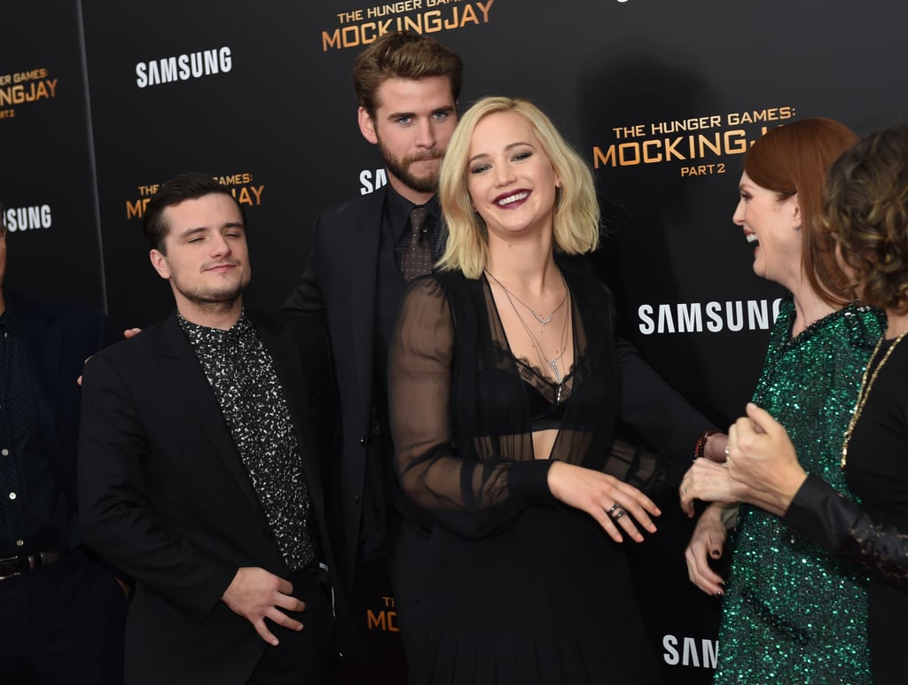 Pictured: Josh Hutcherson, Liam Hemsworth, Jennifer Lawrence, and Julianne Moore