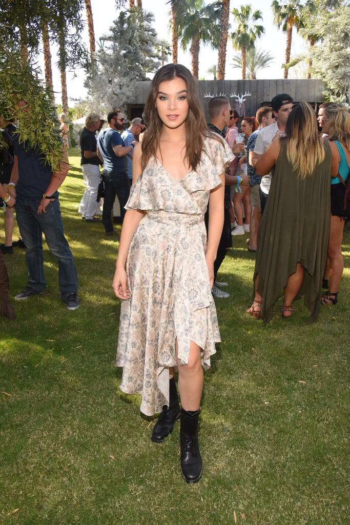 Hailee Steinfeld wearing a romantic ruffled dress at the Winter Bumbleland party. 