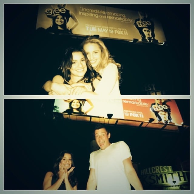 Lea Michele shared a sweet throwback photo of her late boyfriend, Cory Monteith, and Dianna Agron in front of a Glee billboard back in 2009.
Source: Instagram user msleamichele