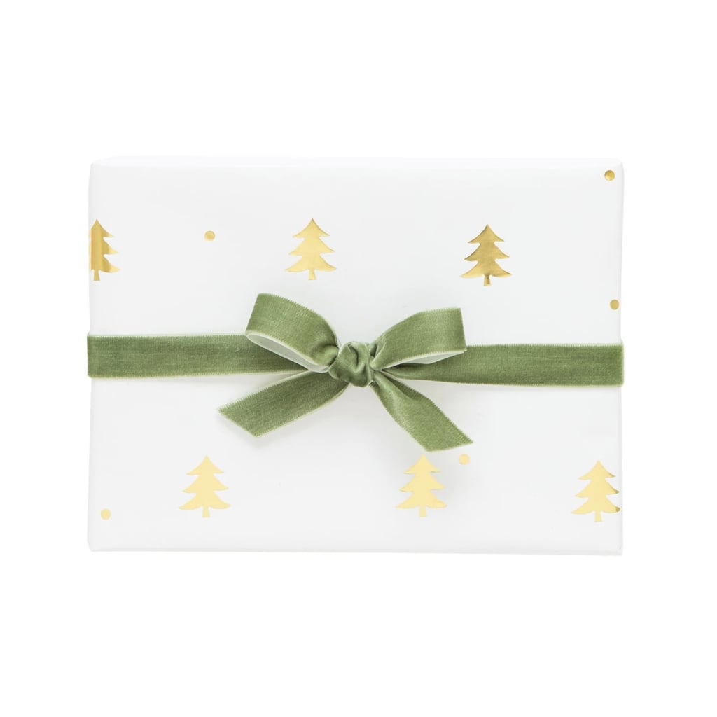 White With Gold Christmas Trees Gift Wrap