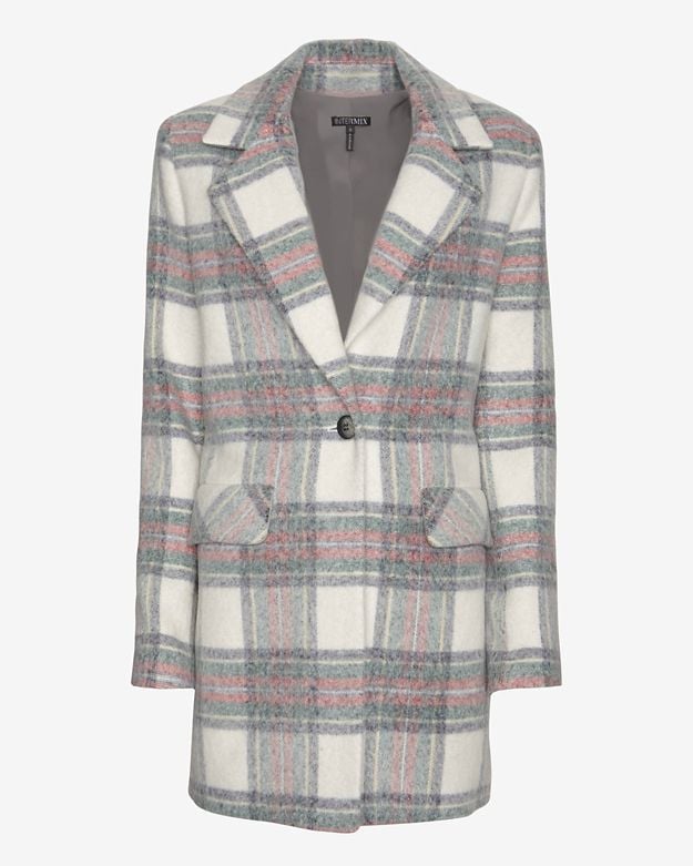 Intermix Single Breasted Plaid Coat