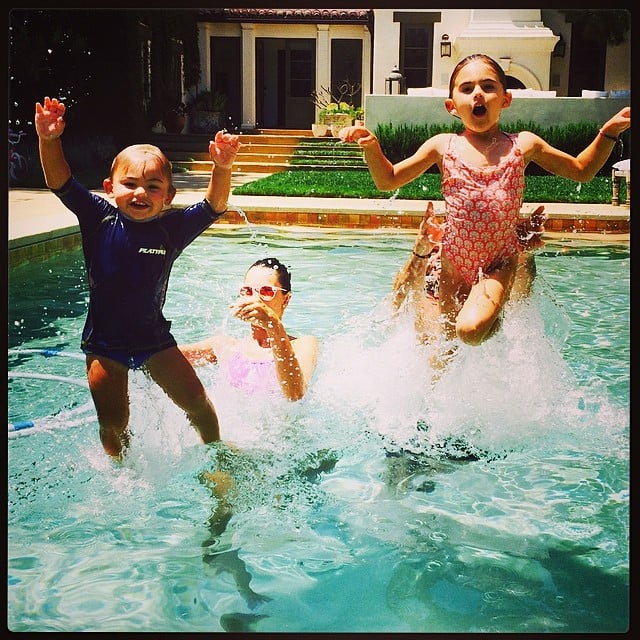 Alessandra Ambrosio and Jamie Mazur played in the pool with their kids, Anja and Noah.
Source: Instagram user alessandraambrosio