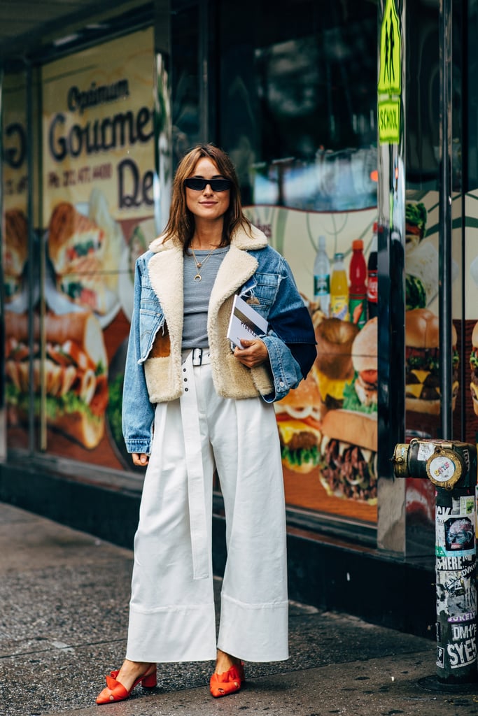 Warm up white jeans with a shearling jacket.