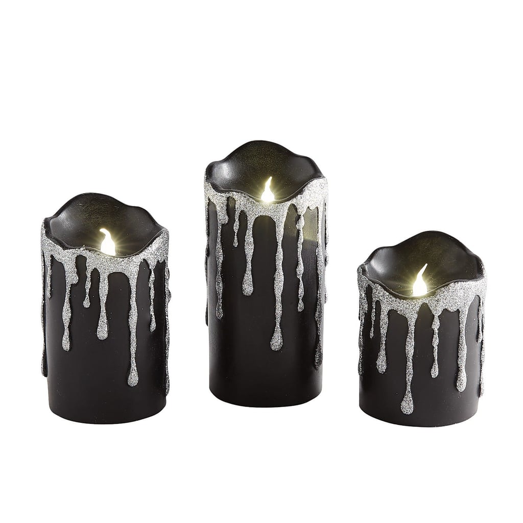 Black and Silver LED Pillar Candles Set of Three