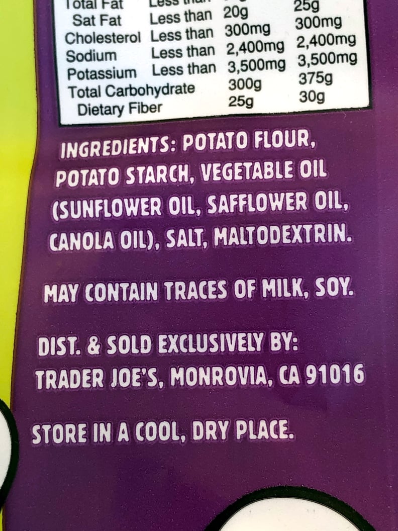 Trader Joe's Ghosts & Bats Crispy Potato Snacks Ingredients