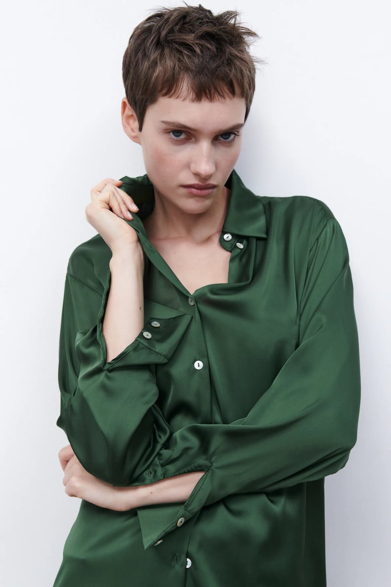 SATIN EFFECT SHIRT - Green