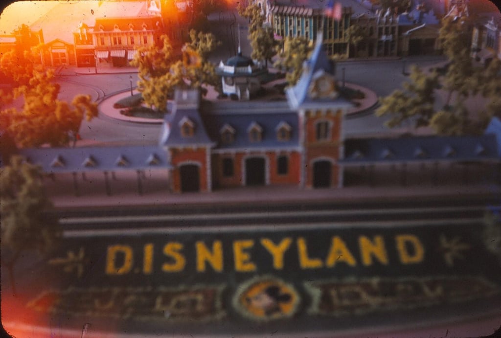 This shot shows a model of the entrance to Disneyland at Main Street Station.