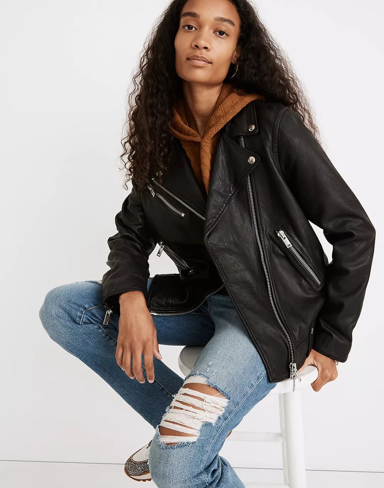 For a Cool Fall Staple: Washed Leather Oversized Motorcycle Jacket