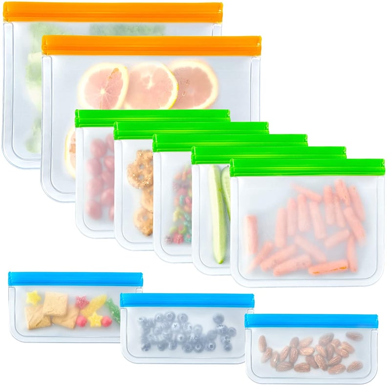 Eco-Friendly Food Storage: 10-Pack Food Grade Leakproof Slicone & Plastic Free Reusable Storage Bags