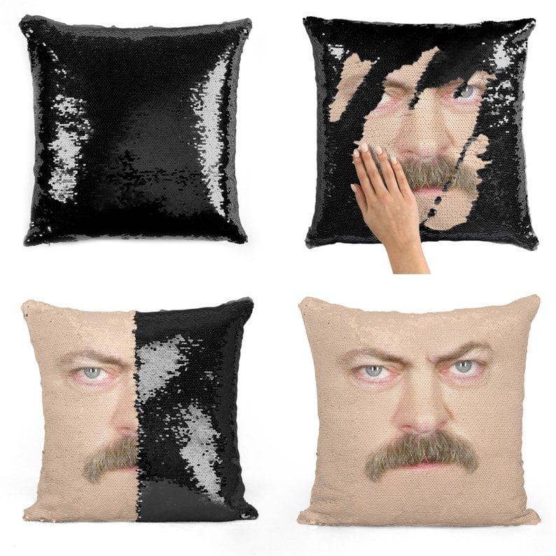 Ron Swanson Face Sequin Pillow
