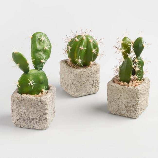 Faux Cacti in Cement Pots