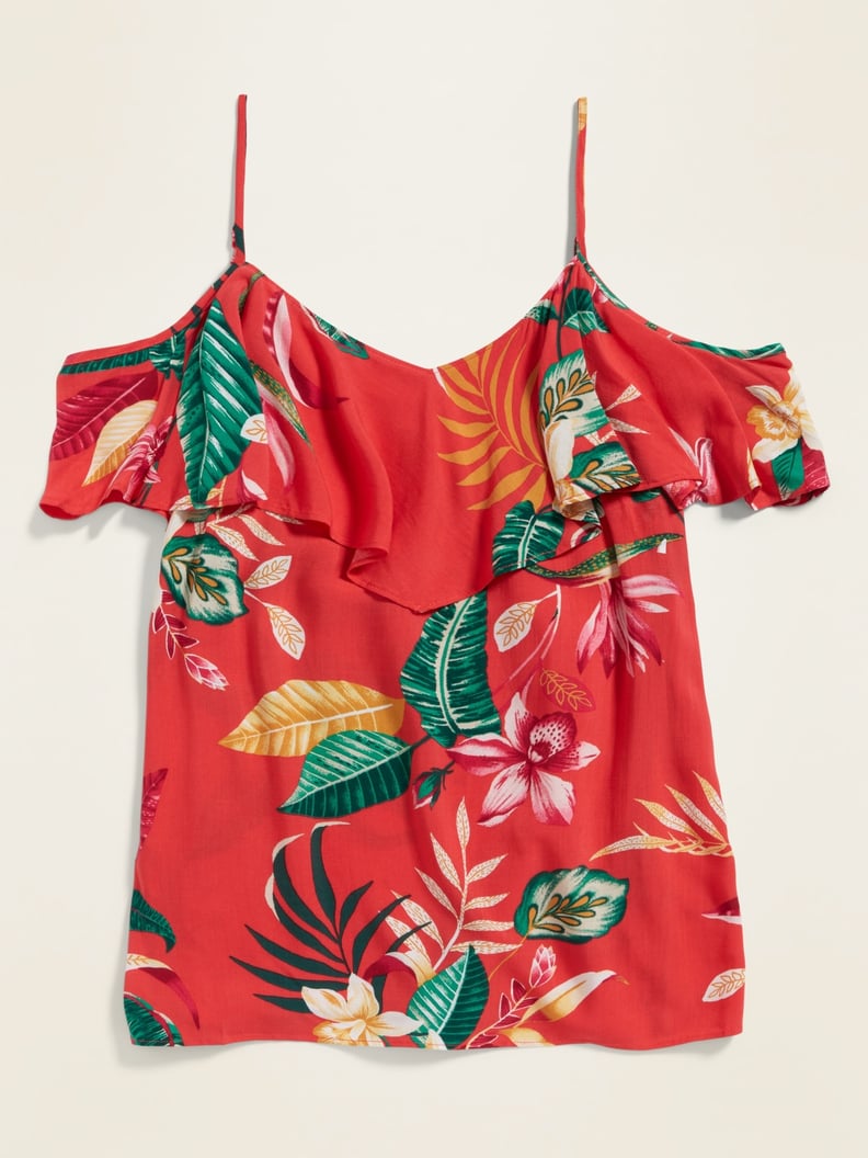 Soft-Woven Ruffled Cold-Shoulder Cami