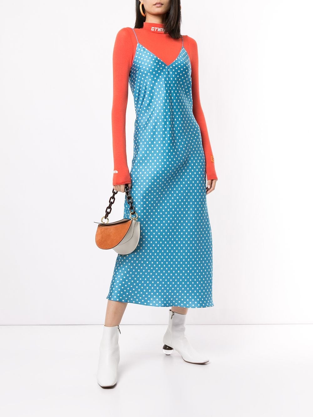 polka dot satin slip dress