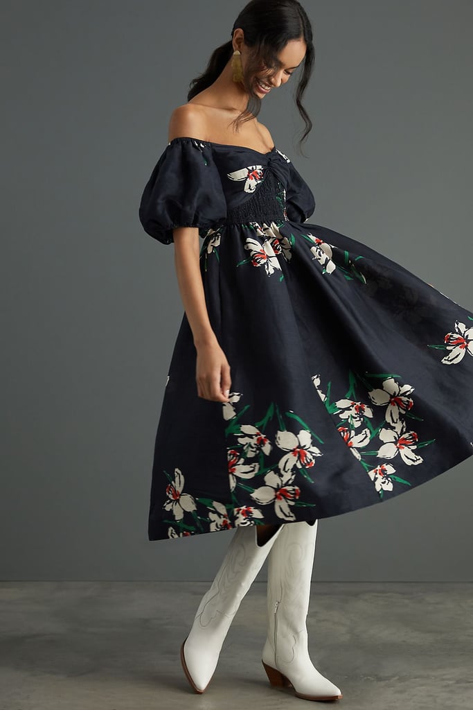 A Pretty Print: Hope For Flowers by Tracy Reese Off-the-Shoulder Midi Dress