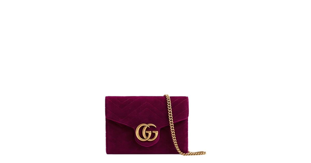 gg marmont 2.0 matelassé velvet wallet on a chain
