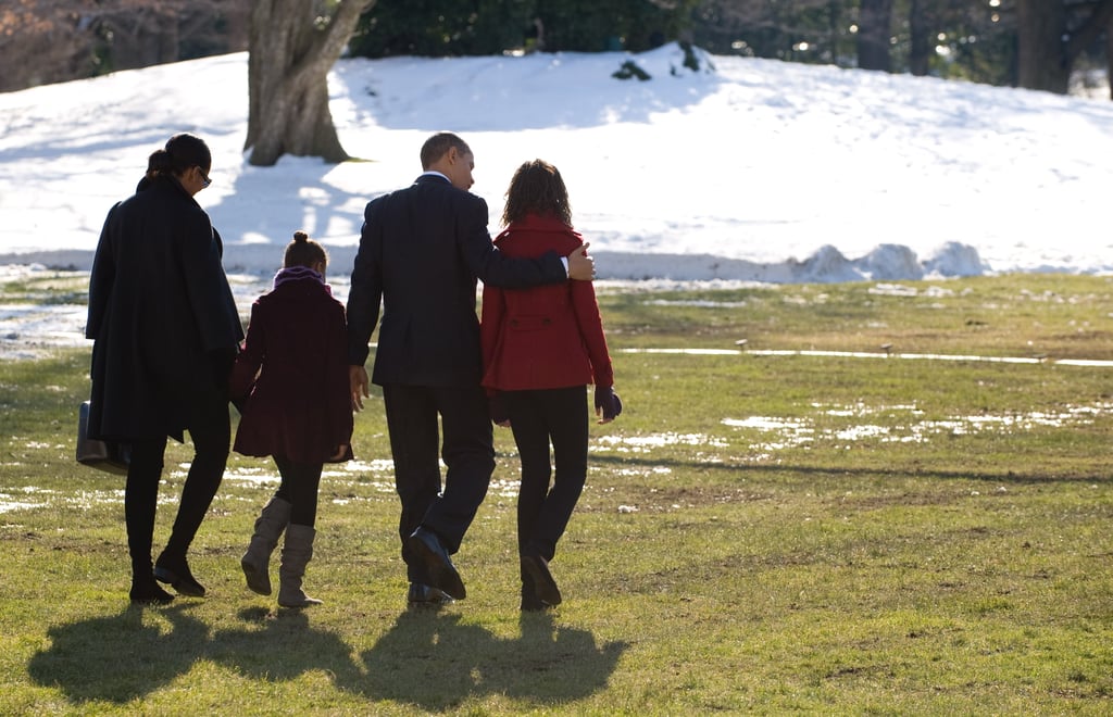 The whole family walked across the South Lawn of the White House on Dec. 24, 2009 to jet off to Hawaii for Christmas and New Year's Day.