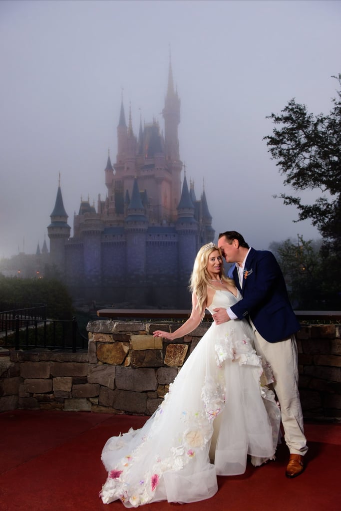 After a week long cruise aboard the Dream, the newlyweds took a "mini-moon" and spent the weekend at Walt Disney World. They woke up at 6 a.m. for their wedding shoot, only to find a thick fog throughout the park.
