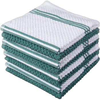 Sticky Toffee Cotton Terry Kitchen Towel and Dishcloth Set, Dark Green, 6 Pack