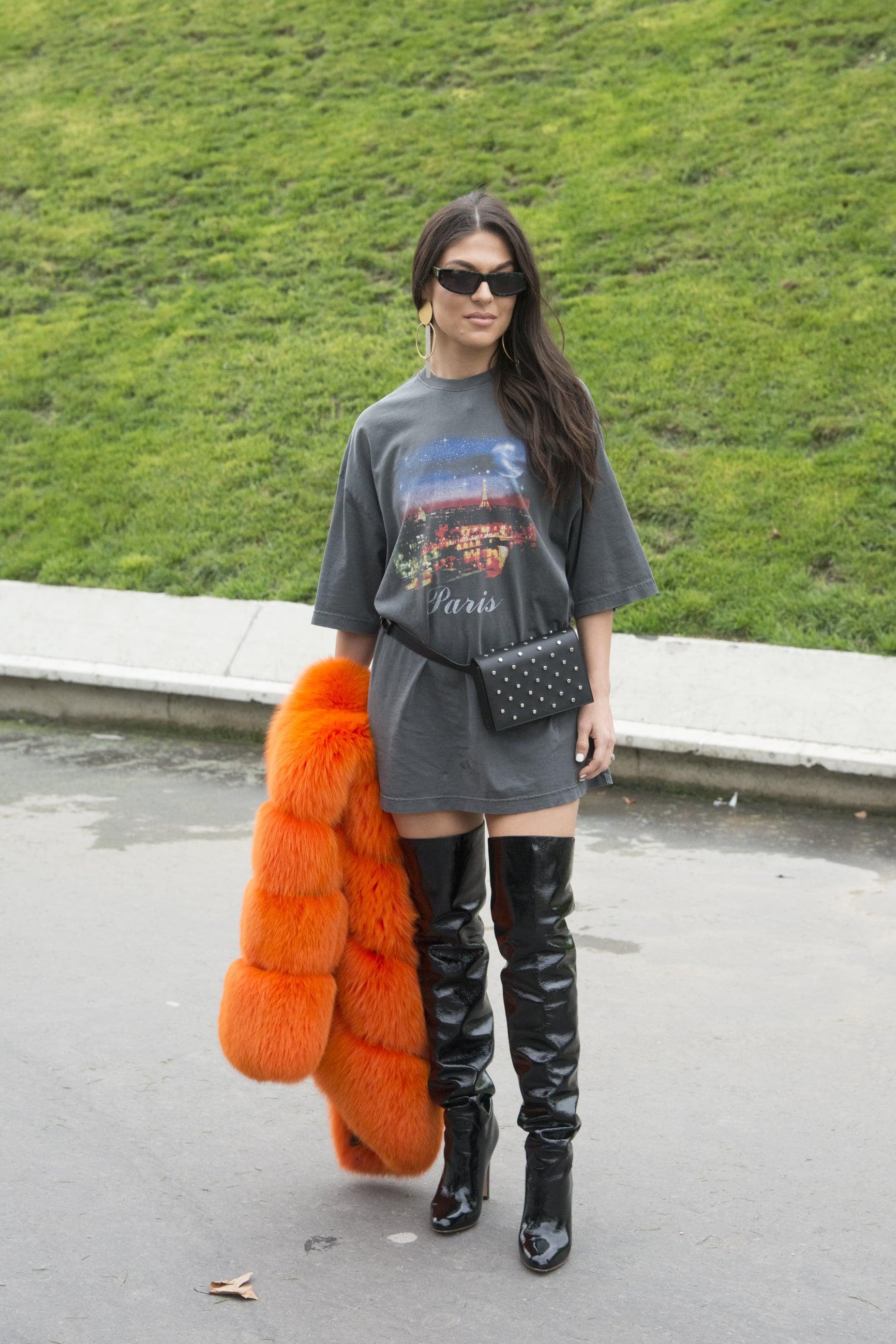 big t shirt and thigh high boots