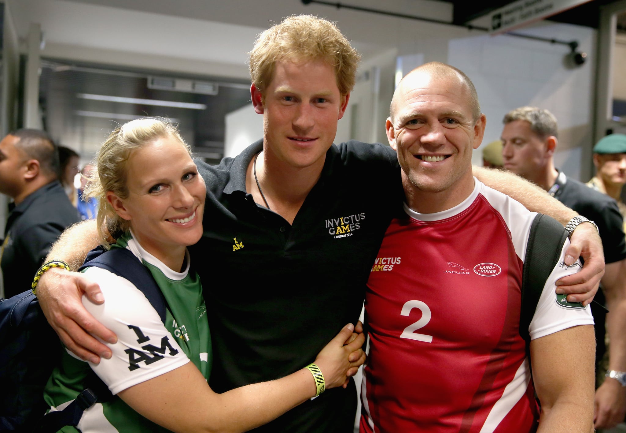 LONDON, ENGLAND - SEPTEMBER 12:  Prince Harry, Zara Phillips and Mike Tindall pose for a photograph after competing in an Exhibition wheelchair rugby match at the Copper Box ahead of tonight's exhibition match as part of the Invictus Games at Queen Elizabeth park on September 12, 2014 in London, England. The International sports event for 'wounded warriors', presented by Jaguar Land Rover, is just days away with limited last-minute tickets available at www.invictusgames.org  (Photo by Chris Jackson/Getty Images)