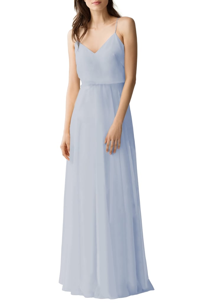 Jenny Yoo Inesse Chiffon V-Neck Spaghetti Strap Gown